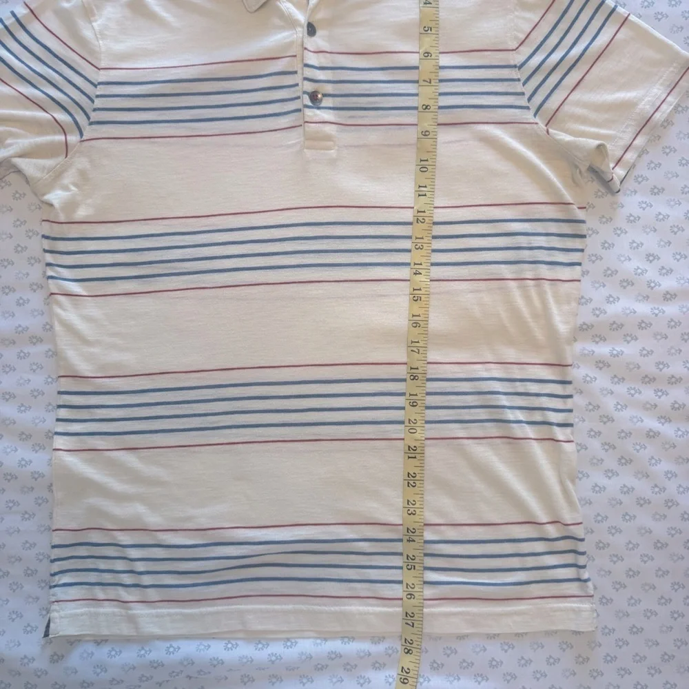 Banana Republic Cream Blue & Red Striped Medium Polo Shirt